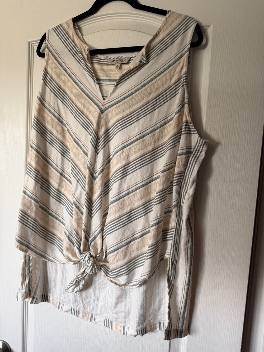 Liverpool | Striped V-Neck Tie-Front Tank